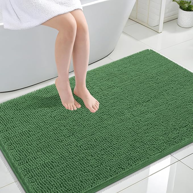 OLANLY Large Bathroom Rugs 44x32, Extra Soft Absorbent Chenille Bath Rugs, Rubber Backing Quick Dry, Machine Washable Bath Mats for Bathroom Floor, Tub and Shower, Home Decor Accessories, Olive Green