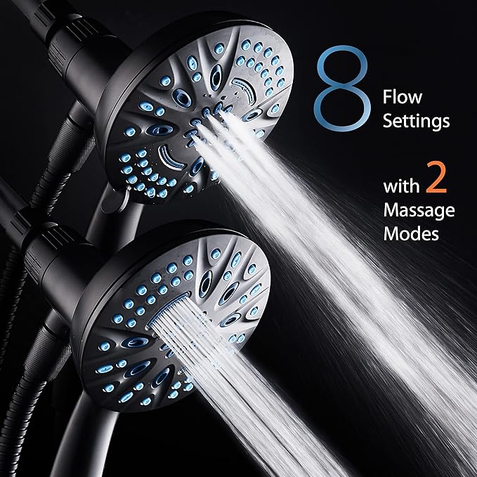 AquaCare Magneton High-Pressure 8-mode Handheld Shower Head with Magnetic Guidance Docking System - 2 Magnetic Brackets, 5 inch Face, Hygienic Jets, 6 ft. Stainless Steel Hose/Matte Black Finish