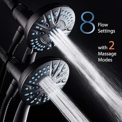 AquaCare Magneton High-Pressure 8-mode Handheld Shower Head with Magnetic Guidance Docking System - 2 Magnetic Brackets, 5 inch Face, Hygienic Jets, 6 ft. Stainless Steel Hose/Matte Black Finish