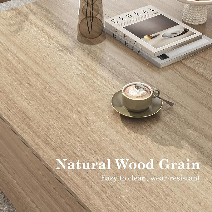 chartustriable 43” Square Coffee Table with Storage, 43" D x 43" W x 17" H Modern Large Square Center Table with 2 Drawers, Wood Coffee Table for Living Room, Light Brown,Bedroom,Light Brown