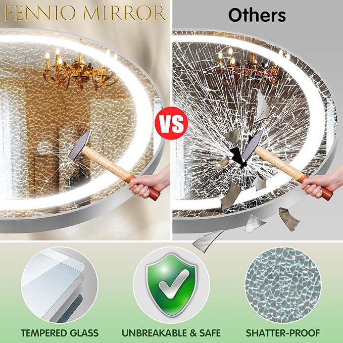 FENNIO Full Length Mirror with Lights, 80" x 36" LED Full Body Mirror, Wall Mounted Hanging Mirror with Lights for Bedroom, Salon, Dimmable & 3 Color Lighting, Tempered Glass