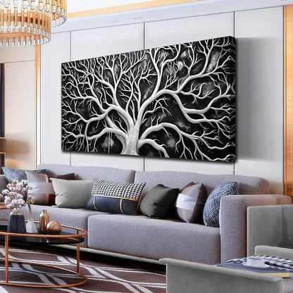Large Canvas Wall Art Black and White Tree Picture Framed Prints Artwork Ready to Hang for Living Room Bedroom Modern Home Office Decor Size 30x60