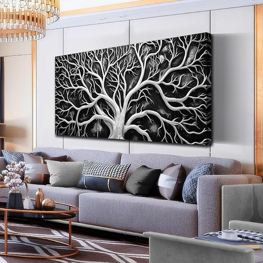 Large Canvas Wall Art Black and White Tree Picture Framed Prints Artwork Ready to Hang for Living Room Bedroom Modern Home Office Decor Size 30x60
