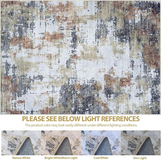 9x12 Area Rugs for Living Room Rug Washable: Abstract Large Rug for Dining Room Bedroom Carpet Non Slip 9 by 12 Indoor Modern Nursery Home Office Yellow Brown