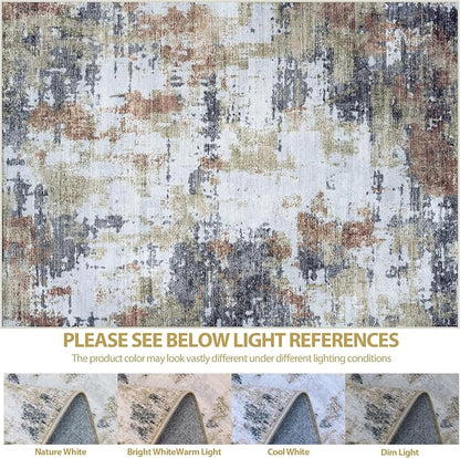9x12 Area Rugs for Living Room Rug Washable: Abstract Large Rug for Dining Room Bedroom Carpet Non Slip 9 by 12 Indoor Modern Nursery Home Office Yellow Brown