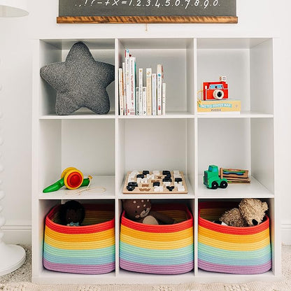 OrganiHaus Set of 3 Rainbow Woven Storage Baskets for Shelves, Decorative Organizer Bins for Kids Room, Nursery & Classroom, Colorful Toy Storage Basket for Playroom Decor – 15x9x10 inches