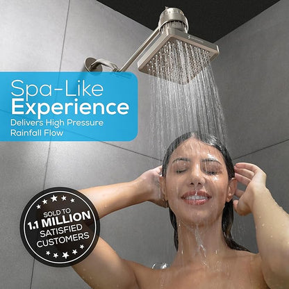 SparkPod Rain Shower Head, 8 Inch Square | High Pressure Shower Heads, 90 Nozzle (Touch-to-Clean), Adjustable Showerhead, No-tool Universal Connection