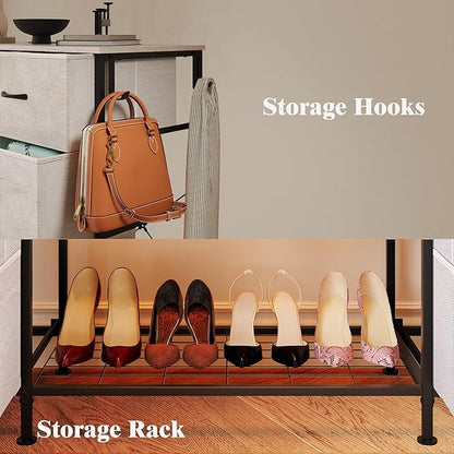 LUMTOK 55W 2-in-1 Dresser with Hanging Rack, 10 Drawers Dresser for Bedroom,Dressers with Fabric Drawers,LED Lights, Charging Station and Hanging Racks for Bedroom (Greige)