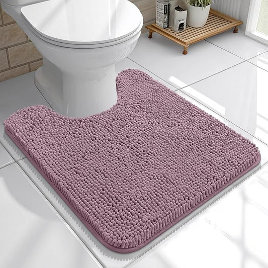 OLANLY Toilet Rugs U-Shaped 20x20, Extra Soft Absorbent Chenille Contour Bathroom Rugs for Toilet, Dry Quickly, Machine Washable, Non-Slip Bath Mat, Deep Plum