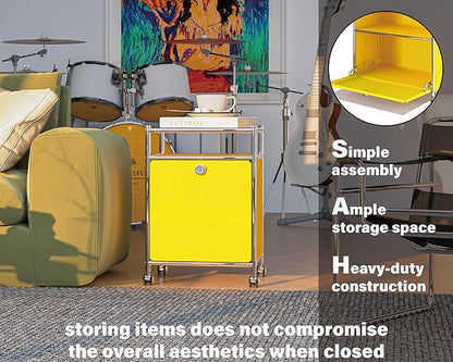 Simplink Matte Storage Cart with Flap Door, Large Capacity Storage Cart with Detachable Wheels, DIY Modern Home Furnishing, Great for Home, Office, Bedroom, Kitchen (Matt Yellow)
