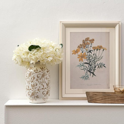 SIDUCAL Ceramic Vintage Vase, 8.78 Inch Chinoiserie Floral Vase, Retro Ice Cracked Rustic Farmhouse Vases for Home Decor, Living Room, Bookshelf, Office, Tuscan Decor, Brown Floral Pattern
