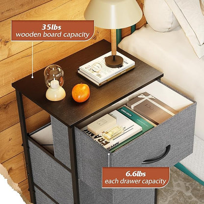 WLIVE Dresser with 3 Drawers, Fabric Nightstand, Organizer Unit, Storage Dresser for Bedroom, Hallway, Entryway, Closets, Sturdy Steel Frame, Wood Top, Easy Pull Handle, Dark Grey
