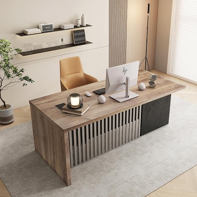 SAINTCY 63 Inch Executive Office Desk,Modern Computer Writing Desk, Business Furniture Workstation, Big Computer Desk for Home Office,1.97IN Thick Desktop,Stainless Steels Sturdy Frame