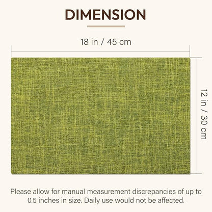 Blue Forest Placemats Set of 4, Dual-Layered Thickened Faux Linen Cloth Place Mats Heat Resistant Machine Washable Wrinkle Free Table Mats Indoor/Outdoor (Lime Green)