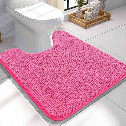 OLANLY Toilet Rugs U-Shaped 24x24, Extra Soft Absorbent Chenille Contour Bathroom Rugs for Toilet, Dry Quickly, Machine Washable, Non-Slip Bath Mat, Hot Pink