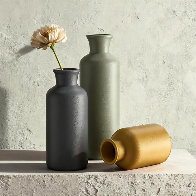 3PCS Ceramic Vase Set for Pampas Grass, Modern Boho Home Decor, Matte Handmade Vases Multi-Color for Farmhouse Living Room Shelf, Mantel, Centerpieces, Kitchen, Coffee Table Decoration
