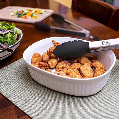 Tribal Cooking Kitchen Tongs with Silicone Tips - Stainless Steel tongs for cooking - 9" and 12" Tongs With Silicone Rubber Non Slip Grips, Heat Resistant Metal Tongs.