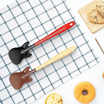 Novelty Guitar Silicone Spatula for Kitchen,Music-themed Tools, Food Grade Silicone – Unique Gift for Music Lovers and Cooking Enthusiasts (Yellow-brown & Black-red)