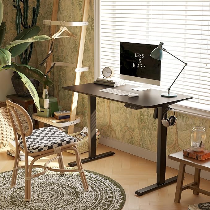 FEZIBO One-Piece Standing Desk Adjustable Height Stand up Home Office Desk, 48x24 Inch Electric Standing Computer Desk, with 4 Memory Presets, Headphone Hook, Black