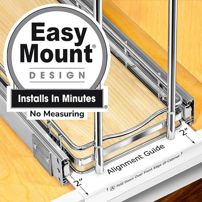 LYNK PROFESSIONAL® Élite™ Pull Out Spice Rack Organizer for Inside Kitchen Cabinets - 6" x 21" - Slide Out Drawer – Wood/Chrome Sliding Spice Organization for cabinet - Spice Racks - 6 Tier