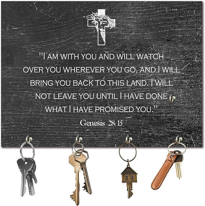 11" x 8" Black Distressed Solid Wood Wall-Mounted Key Holder - Genesis - with 4 Metal Hooks for Easy Hanging, Suitable for farmhouses, Homes, bedrooms, Wall Decorations & Gifts (1 Pcs) - A12
