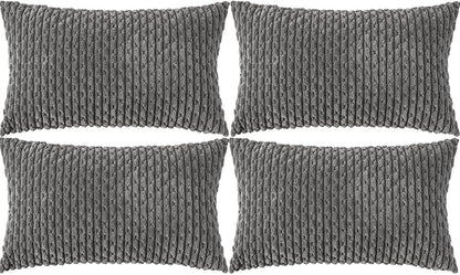 Set of 4 Dark Grey Decorative Throw Pillow Covers 12x20 Inch Corduroy Pillow Covers for Bed Couch Sofa Living Room Soft Cushion Cases