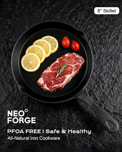 Cast Iron Skillets, 8 Inch Frying Pan with Teardrop Handle, Oven Safe, Durable Camping Cookware for Stove & Grill Use, Indoor/Outdoor