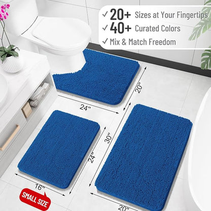 OLANLY Bathroom Runner Rugs 59x20, Soft Absorbent Chenille Bath Rugs, Rubber Backing Quick Dry, Machine Washable Long Bath Mats for Bathroom, Tub and Shower, Home Decor Accessories, Deep Navy Blue