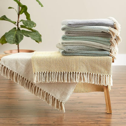 DII Chevron Throw Collection Handloomed Cotton, 50x60, Off-White