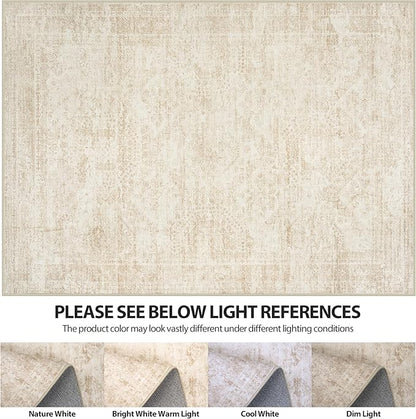5x7 Area Rugs for Living Room Rug Washable: Abstract Rug for Dining Room Bedroom Carpet Non Slip 5 by 7 Indoor Modern Nursery Home Office Beige