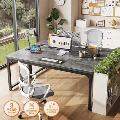 Huuger 63 x 24 inch Desk with Power Outlets & USB-C, Deeper & Thicker Desktop, Robust Metal Tubes, Computer Desk, Heavy Duty Office Desk, Work Gaming Desk, for Home Office, Grey