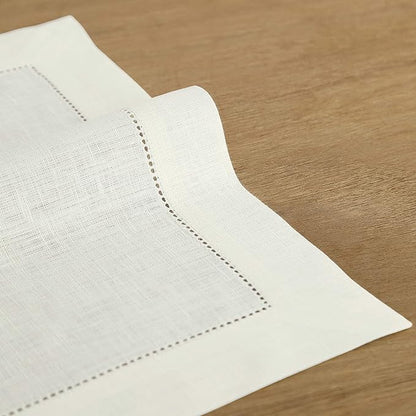 Solino Home Ivory Linen Napkins Set of 6-100% Pure Linen Hemstitch Dinner Napkins 20 x 20 Inch for Spring, Easter - Classic Hemstitch