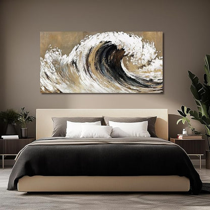 Belmrxne Coastal Wall Art Gold and Black Wall Decor Modern Ocean Canvas Painting Modern Artwork Textured Wall Hanging for Living Room Bedroom Office Decor 24x48 Inches