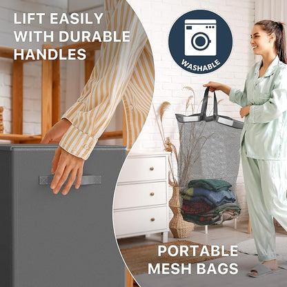 Simple Houseware Double Laundry Hamper with Lid and Removable Laundry Bags, Dark Grey