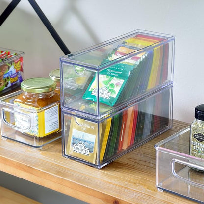 Youngever 3 Drawers Plastic Kitchen Pantry Stackable Storage Organizer, Plastic Tea Packet Organizers, Stackable Tea Bag Holder, 9" x 3" x 3.5" (Pack of 2)