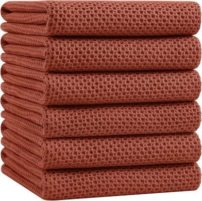 Homaxy 100% Cotton Oversized Waffle Weave Kitchen Dish Towels, Ultra Soft Absorbent Quick Drying Cleaning Towel, 20x28 Inches, 6-Pack, Rust