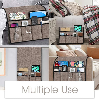 Joywell Armrest Organizer Remote Holder for Recliner Armchair Caddy Couch Sofa Arm Chair Caddie with 6 Pocket Storage for Magazine, iPad, Phone, Light Camel