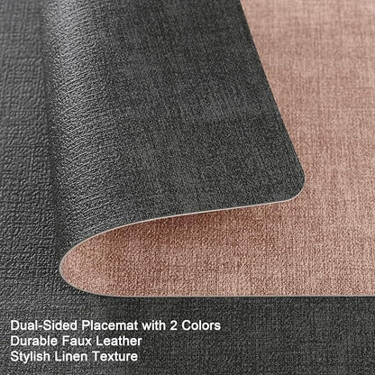 Myir JUN Placemats Set of 4, Dual Sided Faux Leather Indoor/Outdoor Mats - Square, Non-Slip, Washable (Gray Pink)