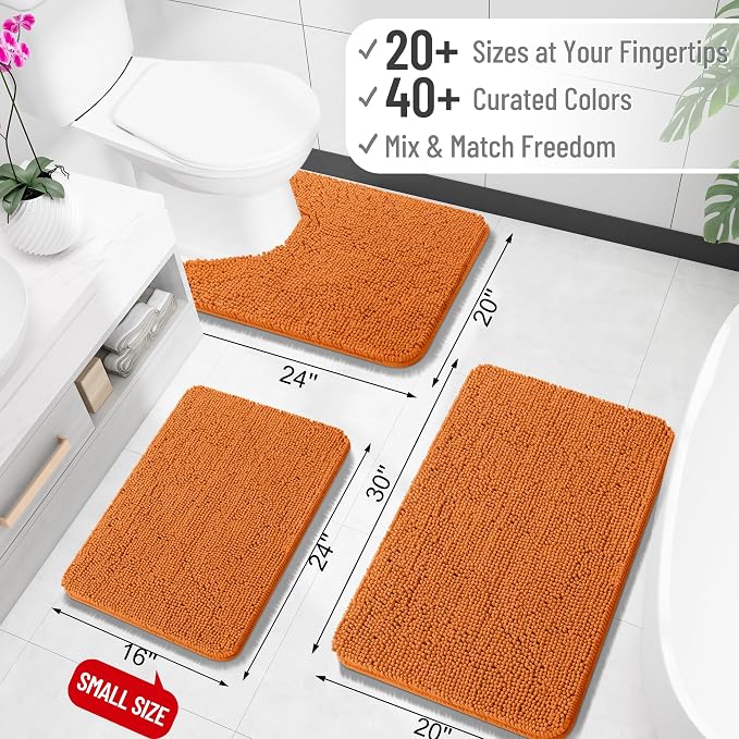 OLANLY Toilet Rugs U-Shaped 24x24, Extra Soft Absorbent Chenille Contour Bathroom Rugs for Toilet, Dry Quickly, Machine Washable, Non-Slip Bath Mat, Clay