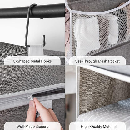 StorageWorks 6-Shelf Closet Organizers, Two 3-Shelf Separable Hanging Shelves for Closet, 12" D x 12" W x 48 ¼"H， Canvas, Gray