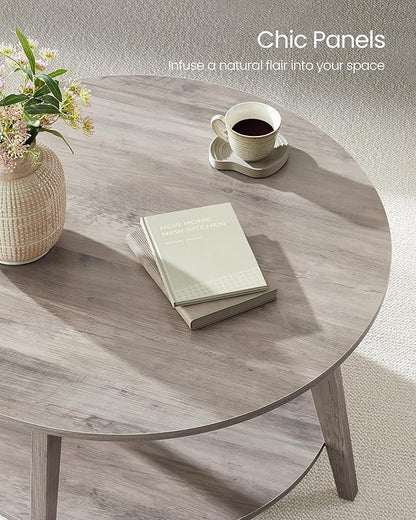 VASAGLE MAEZO Collection - Round Coffee Table, 2-Tier Center Table with Storage, Tapered Legs, Curved Transitions, 31.5 Dia. x 17.7 H Inches, Easy Assembly, for Living Room, Heather Greige ULCT243K02