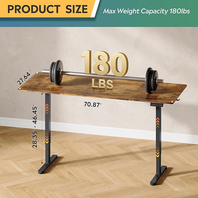 DEVAISE 71 * 28 Inches Electric Standing Desk, Dual Motors for Quite Adjustment，3 Memory Preset Adjustable Stand up Desk, Computer Desk Sit to Stand Desk for Home Office (Rustic Brown)