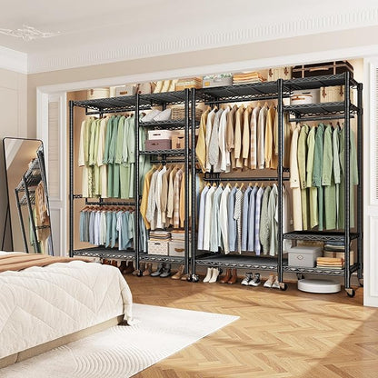 Raybee Portable Closet 780LBS, Heavy Duty Clothes Rack, Rolling Freestanding Clothing Rack with 3 Hanging Rods & 6 Shelves, Adjustable Wardrobe Closet Organizer System
