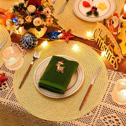 FunWheat Round Braided Placemats Set of 6 Table Mats for Dining Tables Woven Washable Non-Slip Place mats 15 inch(Shining Gold, 6pcs)