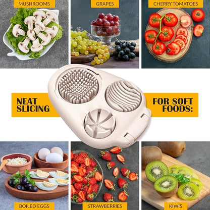 CraftyCrocodile Egg Slicer for Hard Boiled Eggs - 3 Slice Modes Egg Cutter, Heavy Duty, Stainless Steel Dicer - Kitchen Chopper Tool for Strawberry, Mushroom, Grape, Cherry Tomato - Light Beige
