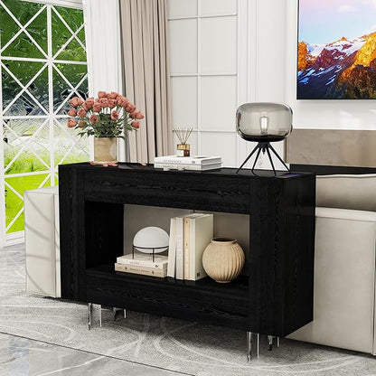47" Narrow Console Table with Hidden Side Storage Cabinets, Adjustable Shelves, Modern Black Entryway Sofa Table for Behind The Couch, Living Room, Hallway, Black