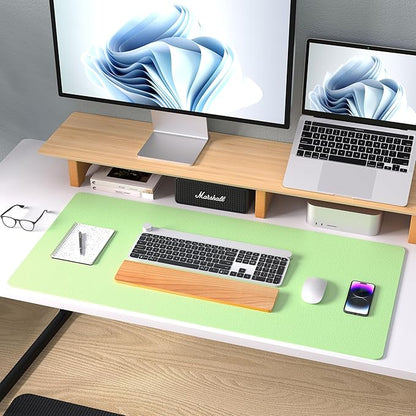 Aothia Leather Desk Pad Protector, Mouse Pad, Office Desk Mat, Non-Slip PU Leather Desk Blotter, Laptop Desk Pad, Waterproof Desk Writing Pad for Office and Home (31.5" x 15.7", Foam Green)