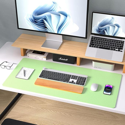 Aothia Leather Desk Pad Protector, Mouse Pad, Office Desk Mat, Non-Slip PU Leather Desk Blotter, Laptop Desk Pad, Waterproof Desk Writing Pad for Office and Home (23.6" x 13.7", Foam Green)