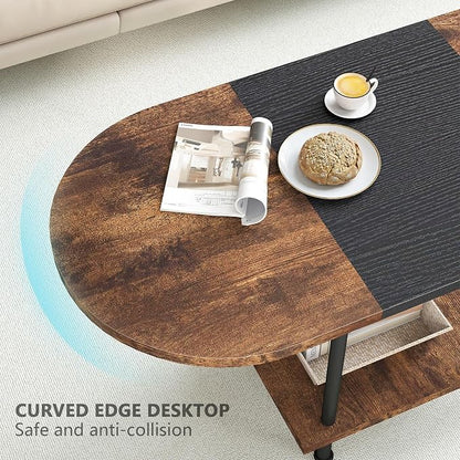 Coffee Tables, Modern Center Table with Storage Shelf, 2-Tier Table for Living Room, Modern Two-Tone Design (Mixed Brown)
