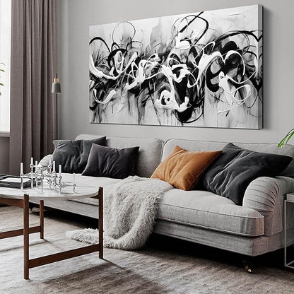 Abstract Canvas Wall Art for Living Room Bedroom Office Black and White Wall Art Abstract Line Picture Framed Wall Decor Modern Canvas Prints 29x59 In